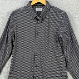 Savannah Mens Button Up Shirt Small Black Geometric Performance Poly Spandex NEW